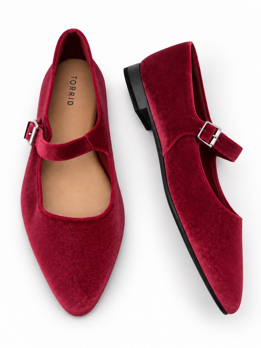 Torrid Burgundy (Pink) Velvet Mary Jane Pointed Toe Flats Size 10 NWT